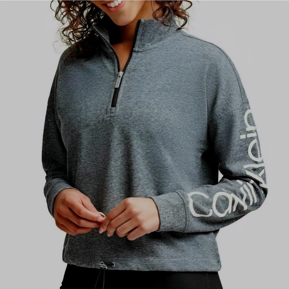 Clavin Klein Womens Gray Half-Zip Sweater